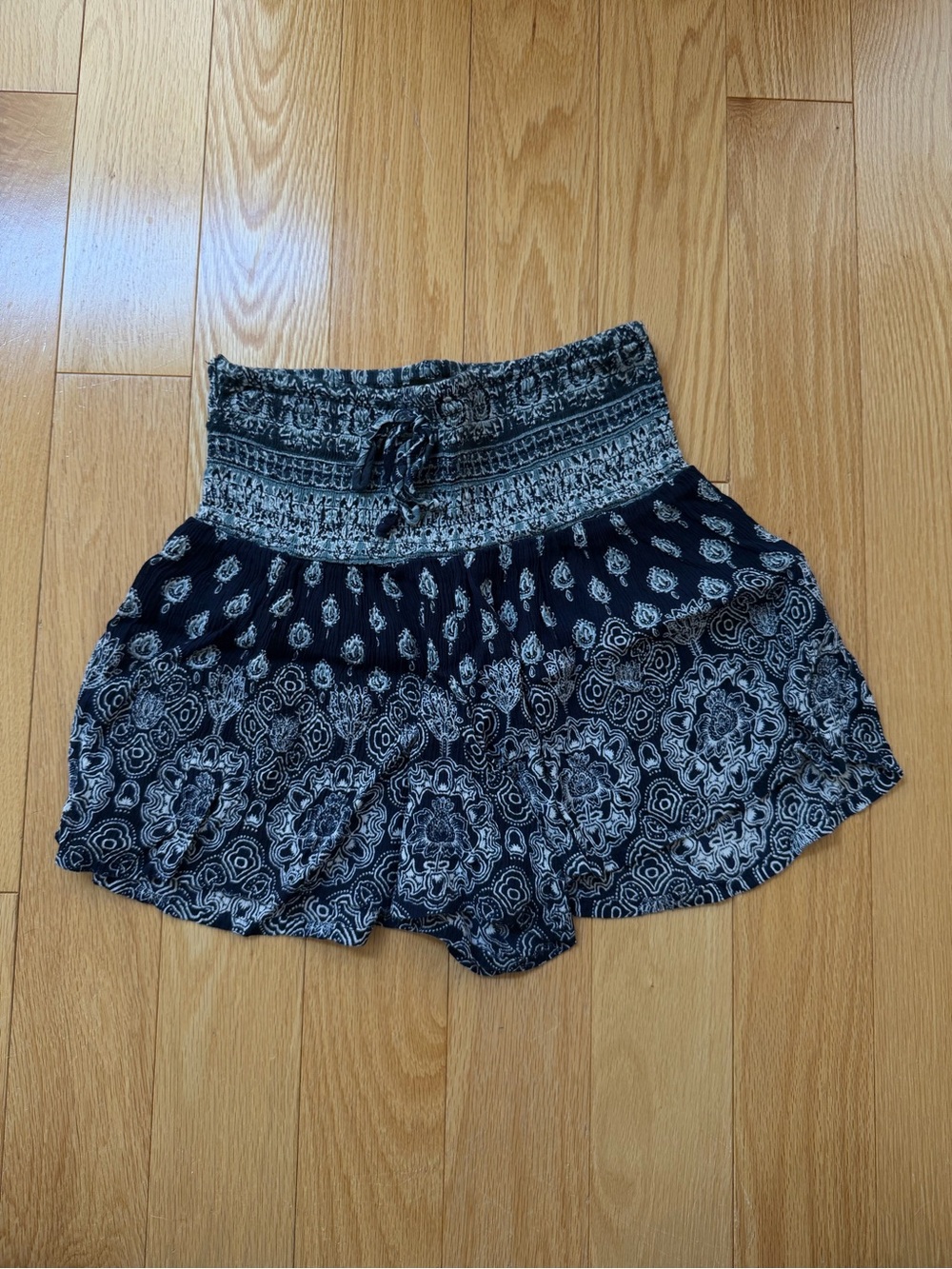 Aqua Black and White Smocked Waist Printed Women Shorts